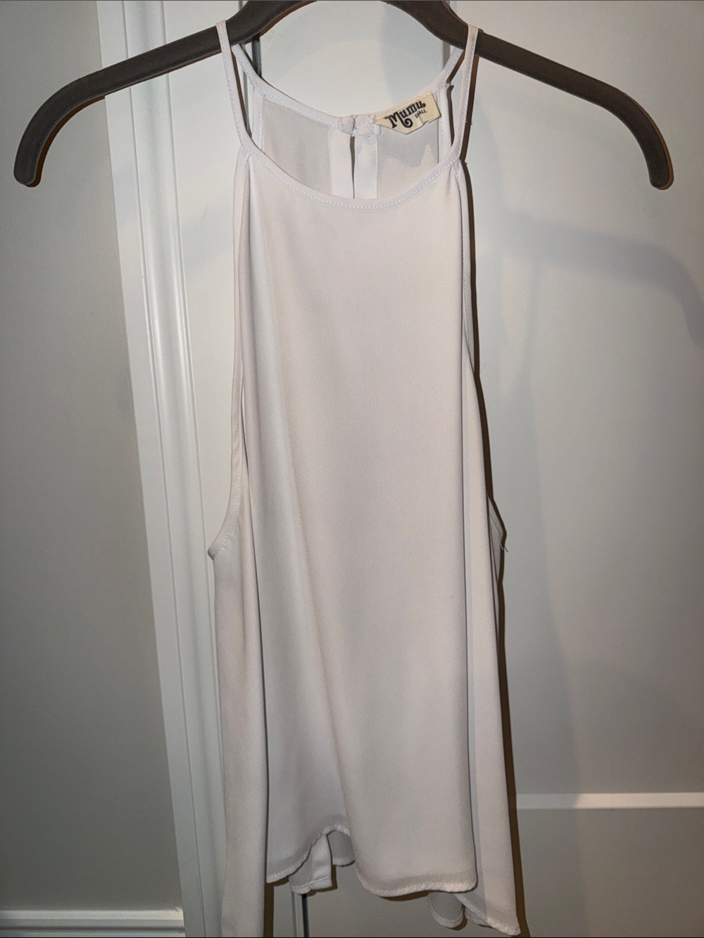 Show Me Your Mumu White High-Neck with buttons in the back.